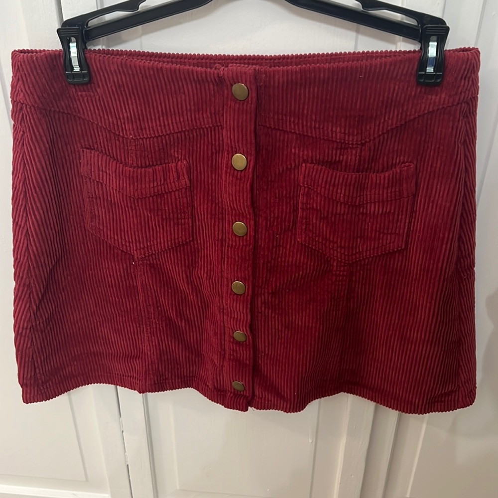 burgundy corduroy buttoned mini skirt